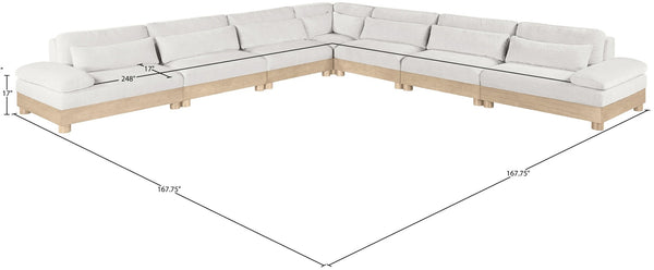 Meridian Furniture Turin Seven Piece Modular Sectional Plush Chenille Art Deco Seating for Living Room 612Cream-Sec7A