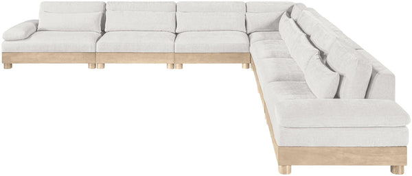 Meridian Furniture Turin Seven Piece Modular Sectional Plush Chenille Art Deco Seating for Living Room 612Cream-Sec7A