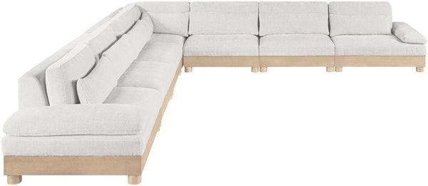Meridian Furniture Turin Seven Piece Modular Sectional Plush Chenille Art Deco Seating for Living Room 612Cream-Sec7A