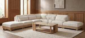 Meridian Furniture Turin Seven Piece Modular Sectional Plush Chenille Living Room Lounge Art Deco 612Cream-Sec7B