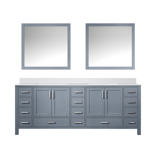 English Elm Dark Grey Double Bath Vanity 84 in with Cultured Marble Top, Soft-Close Drawers, Mirror, Ample Storage B2731S00898