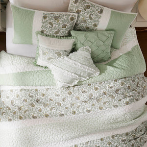 English Elm 6 Cotton Percale Quilt Set Full/Queen with 3 Decorative Pillows Breathable Printed Cotton Blend Comfort Sage Green 22.83 L x 17.72 W x 7.09 H B035P294112