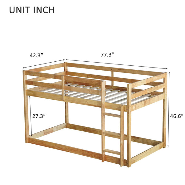 English Elm Solid Wooden Twin Over Twin Floor Bunk Bed - Safe, Stylish, And Functional With Natural Finish Design W504P191673-GIGA