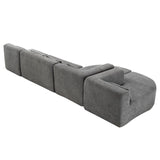 English Elm 143.7" Upholstered Sofa Free-Combined Sofa Couch With Two Chaise Lounge and Five Back Pillows For Living Room, Light Gray