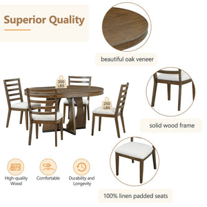 English Elm Trexm Extendable Round Dining Set Oak Veneer Sculptural Base Seats Four to Six Walnut ST000131AAP-2026