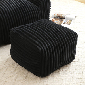 English Elm Giant Plush Bean Bag Chair with Armrests and Footstool for Ultimate Comfort, Durable Corduroy Lounge Sofa Black W1117P309394