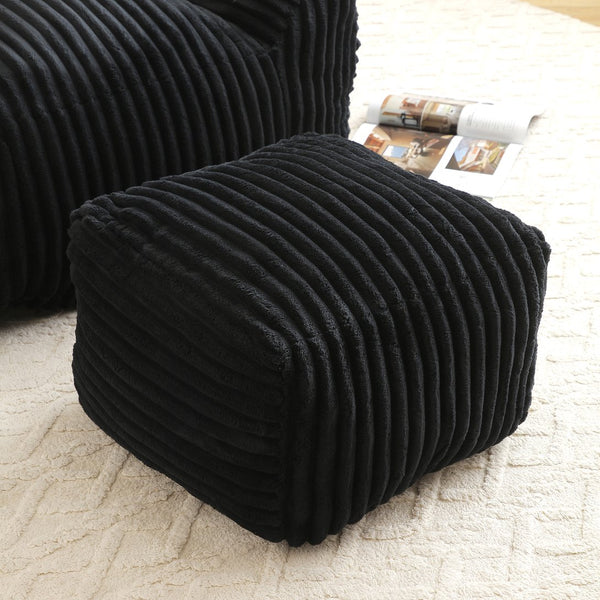 English Elm Giant Plush Bean Bag Chair with Armrests and Footstool for Ultimate Comfort, Durable Corduroy Lounge Sofa Black W1117P309394