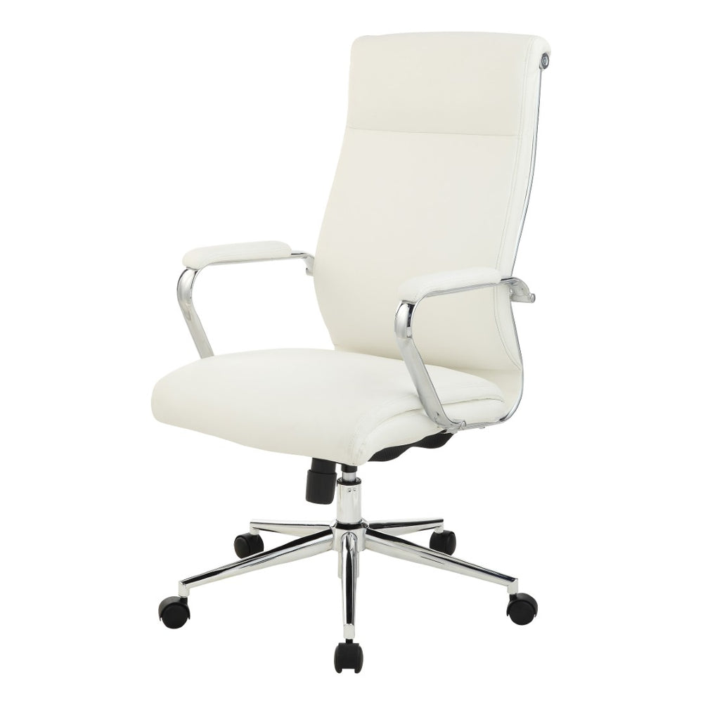 OSP Home Furnishings High Back Ergonomic Manager Chair with Antimicrobial Fabric Chrome Arms and Lumbar Support High Snow 920350C-R101