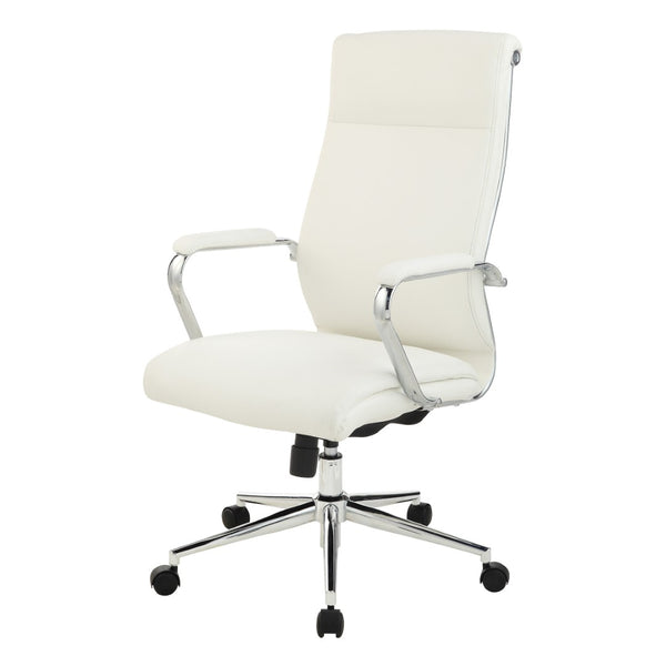 OSP Home Furnishings High Back Ergonomic Manager Chair with Antimicrobial Fabric Chrome Arms and Lumbar Support High Snow 920350C-R101