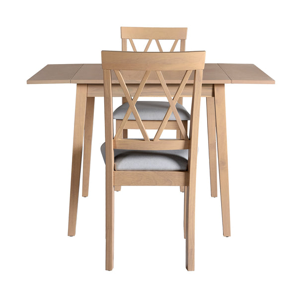 English Elm 3 Piece Kitchen Dining Set with Space-Saving Drop Leaf Table and Upholstered Ergonomic Chairs for Small Spaces Natural N752S000617A