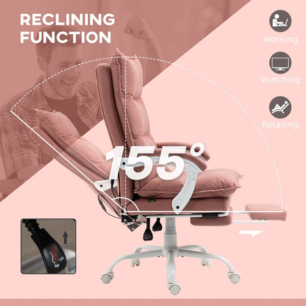 English Elm Vinsetto Executive Massage Office Chair - Heated Reclining, Ergonomic Design With Footrest, Pink W2225P217486-GIGA