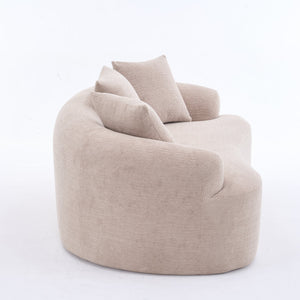 English Elm LY-025S Curved Loveseat Sofa Compact 65" chenille upholstery, 30D foam with spring core, 300lb capacity, 3 pillows, apartment-friendly Apricot Cream W2231P292607