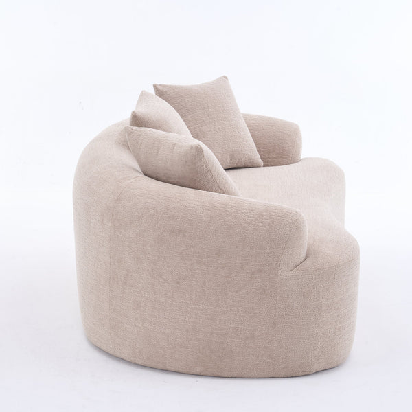 English Elm LY-025S Curved Loveseat Sofa Compact 65" chenille upholstery, 30D foam with spring core, 300lb capacity, 3 pillows, apartment-friendly Apricot Cream W2231P292607