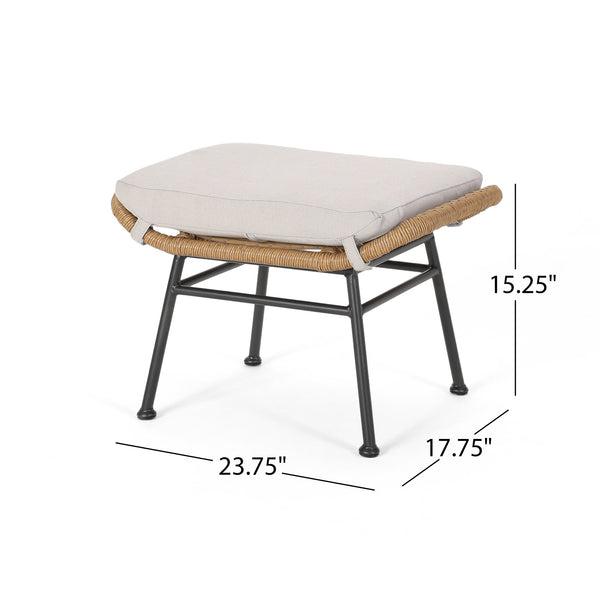 English Elm Christopher Knight Home® - Montana Light Brown Faux Rattan Outdoor Ottoman Set of 2 with Water-Resistant Cushions, Steel Frame Durable Elegance 65045.00LBRN