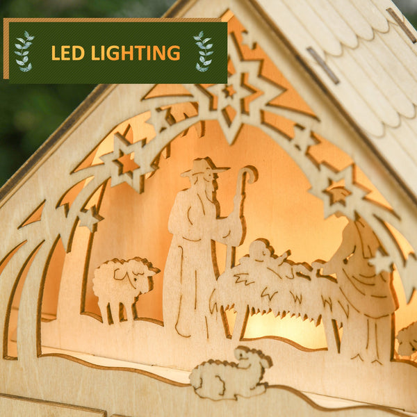 English Elm Homcom Light-Up Wooden Advent Calendar With Nativity Scene, 24 Countdown Drawers For Holiday Cheer W2225P249696