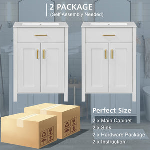 English Elm Modern 48 Inch Freestanding Bathroom Vanity Dual Ceramic Sinks Soft Close Gold Handles White N729P000008K