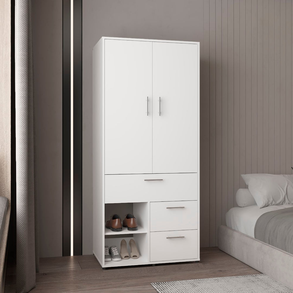 English Elm Alpine Freestanding Wardrobe with Hanging Rod Shoe Storage and Drawers for Bedroom B200S00461