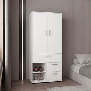 English Elm Alpine Freestanding Wardrobe with Hanging Rod Shoe Storage and Drawers for Bedroom B200S00461