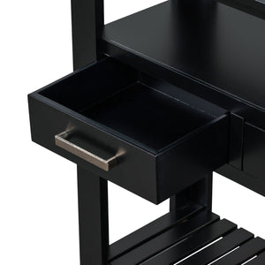 English Elm U_style Wide Painted Console Table Four Drawers Open Shelves Foyer Living Room Black N711P410406B