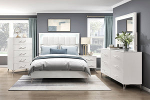 English Elm Glam White Six Drawer Dresser Faux Marble Top Chrome Legs Bedroom Storage B011P443206