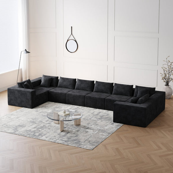 English Elm 188-Inch Corduroy Modular L Shaped Sectional Sofa with Extra-Wide Seating, No Assembly Required Black W834S00473