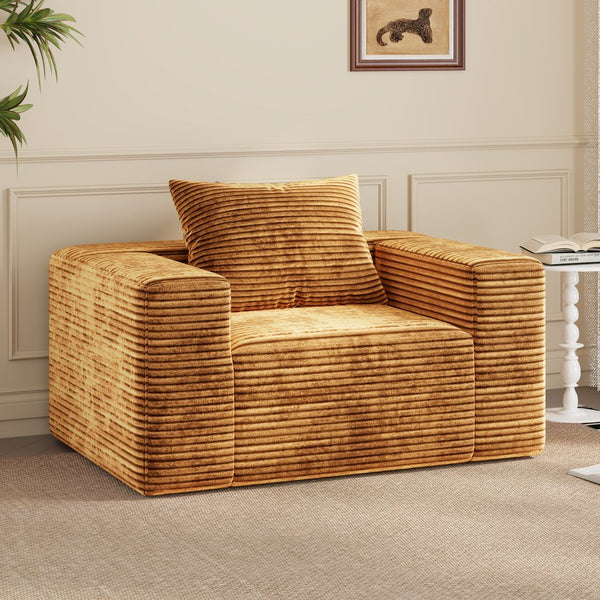 English Elm Bean Bean Bag Loveseat Sofa Couch Boneless Cloud Comfort with Tufted Corduroy, Durable Foam Support Yellow Brown W3795P358120