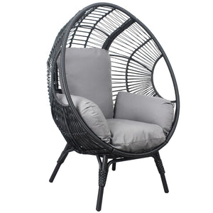 English Elm 3 Pieces Patio Egg Chairs (Model 2) With Side Table Set,Black Color Pe Rattan and Grey Cushion