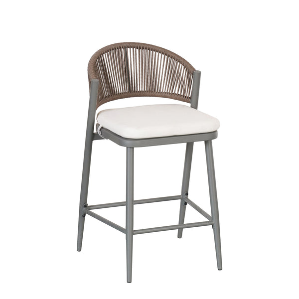English Elm Christopher Knight Home® - Outdoor 26" Height Metal Frame Counter Stools Set Of 2 With Rattan Backrest & Cushions, Matte Grey N772P245123G