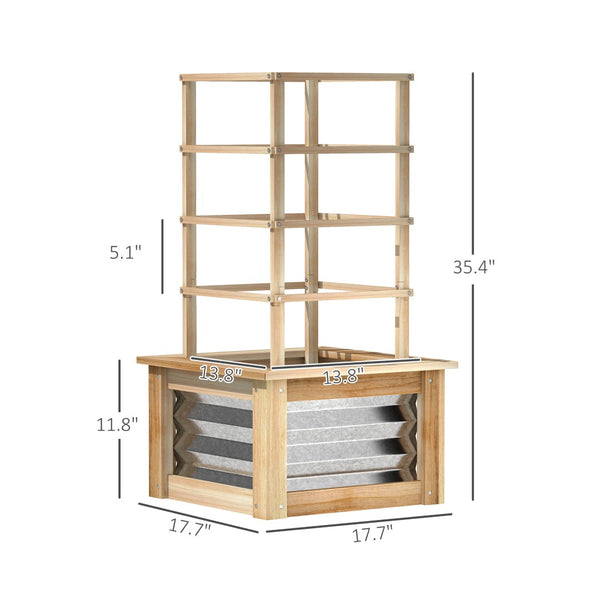 English Elm Versatile Raised Garden Bed with Trellis Fir Wood Galvanized Steel Patio Planter T3971P422642