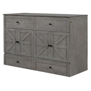 English Elm Queen Murphy Wall Bed with Usb Ports Storage Drawers and Cabinet Style Panel Front Gray N708S00006AAE