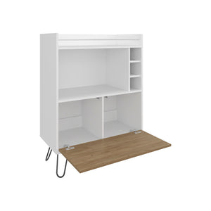 English Elm Platea Sleek Bar Cabinet with Wine Rack and Hairpin Legs, White & Macadamia Engineered Wood Storage B092P286110