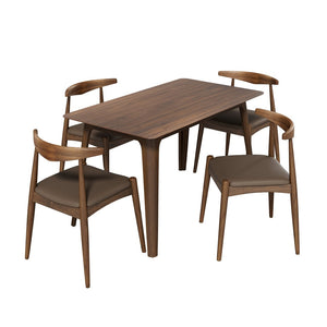 English Elm [video] 5-piece Mid-century Dining Set Rubberwood Frame Faux Leather Ergonomic Chairs Brown,Walnut N759S006011D