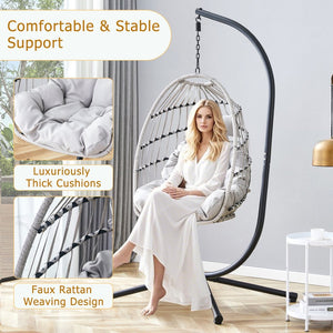 English Elm Grheavy-duty Iron Egg Chair Pe Rattan Woven Swing Seat for Patio or Living Room W2920P281903
