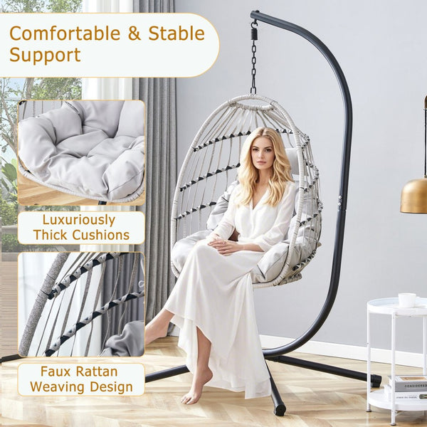 English Elm Grheavy-duty Iron Egg Chair Pe Rattan Woven Swing Seat for Patio or Living Room W2920P281903