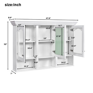 English Elm 47" Wall Mounted Bathroom Cabinet with Mirror — Space-Saving 3 Adjustable Shelves, Pine Accents, Water-Resistant Finish N710P264268K