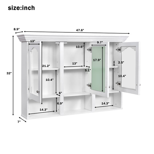 English Elm 47" Wall Mounted Bathroom Cabinet with Mirror — Space-Saving 3 Adjustable Shelves, Pine Accents, Water-Resistant Finish N710P264268K