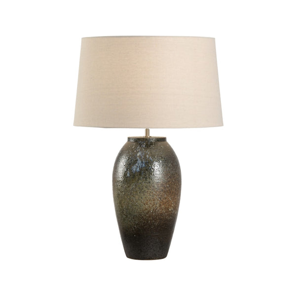 Wildwood Megumi Handcrafted Shiga Ceramic Table Lamp With Earthy Ombre Glaze, Linen Shade, Cloth Cord (26.5") 61300-2