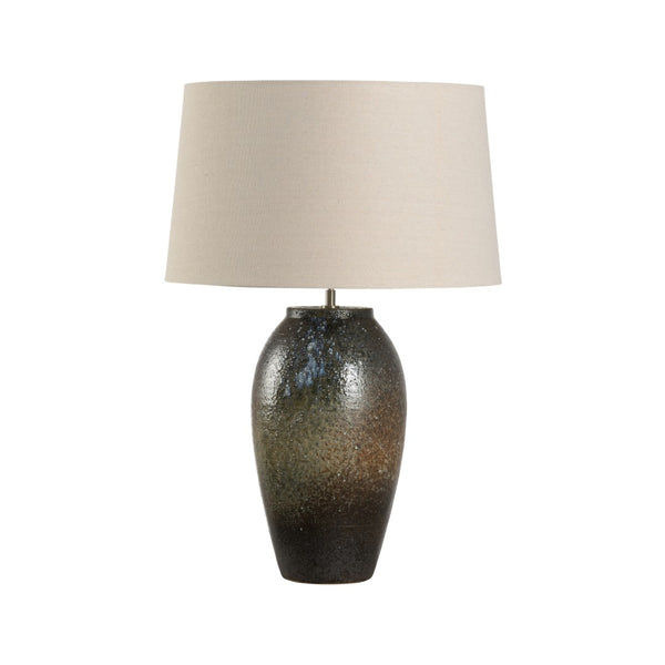 Wildwood Megumi Handcrafted Shiga Ceramic Table Lamp With Earthy Ombre Glaze, Linen Shade, Cloth Cord (26.5") 61300-2