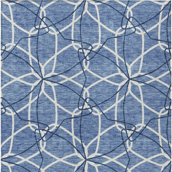 Homeroots 3' Geometric Washable Area Rug For Indoor & Outdoor Use - Stylish & Durable For High Traffic Areas Denim Blue Polyester 613000