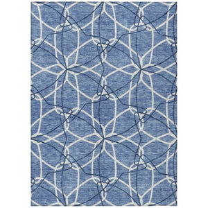 Homeroots 3' Geometric Washable Area Rug For Indoor & Outdoor Use - Stylish & Durable For High Traffic Areas Denim Blue Polyester 613000