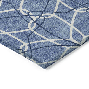 Homeroots 3' Geometric Washable Area Rug For Indoor & Outdoor Use - Stylish & Durable For High Traffic Areas Denim Blue Polyester 613000