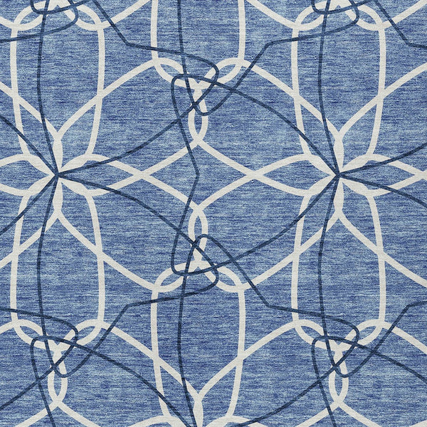 Homeroots 3' Geometric Washable Area Rug For Indoor & Outdoor Use - Stylish & Durable For High Traffic Areas Denim Blue Polyester 613000