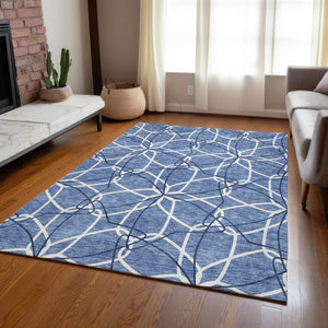 Homeroots 3' Geometric Washable Area Rug For Indoor & Outdoor Use - Stylish & Durable For High Traffic Areas Denim Blue Polyester 613000