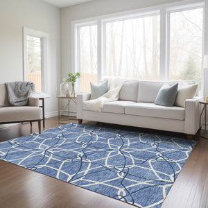 Homeroots 3' Geometric Washable Area Rug For Indoor & Outdoor Use - Stylish & Durable For High Traffic Areas Denim Blue Polyester 613000