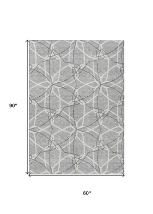 HomeRoots 5' Stylish Gray and Ivory Geometric Area Rug – Machine Washable for Indoor and Outdoor Use, Versatile Design 5' X 8' 613008
