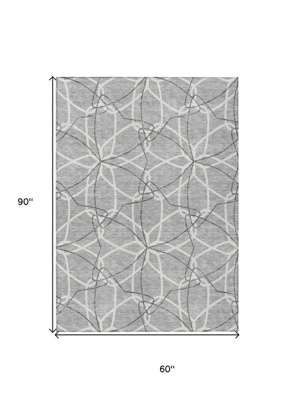 HomeRoots 5' Stylish Gray and Ivory Geometric Area Rug – Machine Washable for Indoor and Outdoor Use, Versatile Design 5' X 8' 613008