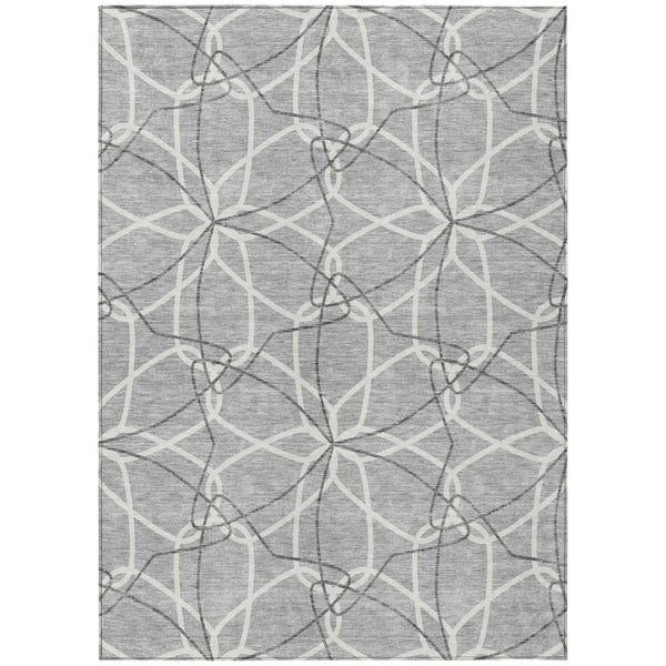 HomeRoots 5' Stylish Gray and Ivory Geometric Area Rug – Machine Washable for Indoor and Outdoor Use, Versatile Design 5' X 8' 613008