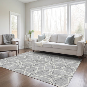 HomeRoots 5' Stylish Gray and Ivory Geometric Area Rug – Machine Washable for Indoor and Outdoor Use, Versatile Design 5' X 8' 613008