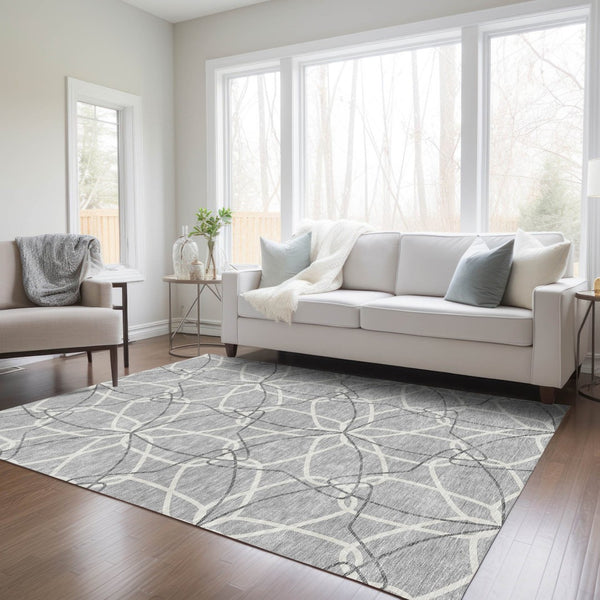 HomeRoots 5' Stylish Gray and Ivory Geometric Area Rug – Machine Washable for Indoor and Outdoor Use, Versatile Design 5' X 8' 613008