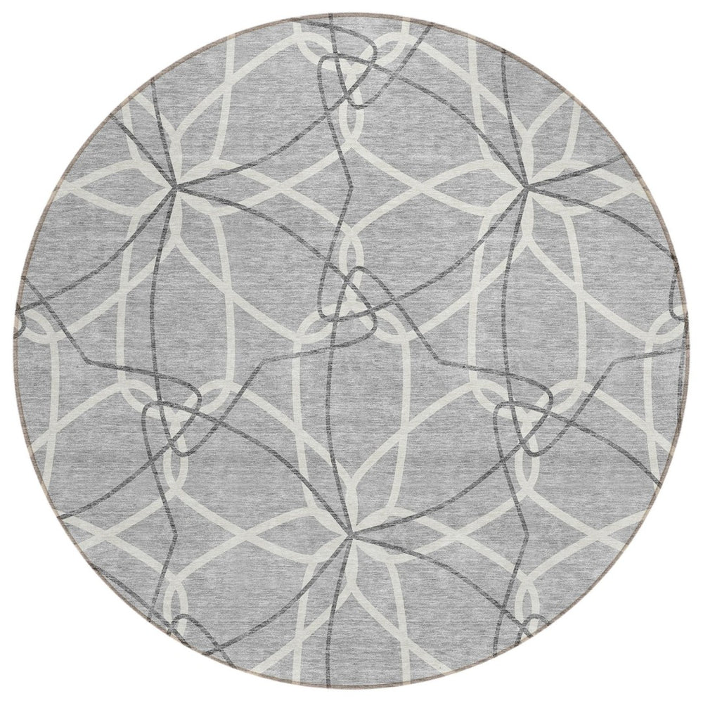 HomeRoots 5' Stylish Gray and Ivory Geometric Area Rug – Machine Washable for Indoor and Outdoor Use, Versatile Design 8' Round 613009